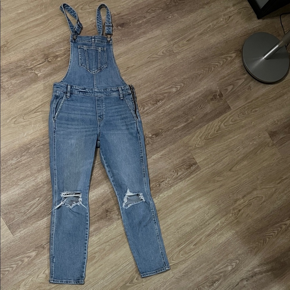 Old Navy Light Blue Distressed Denim Overalls